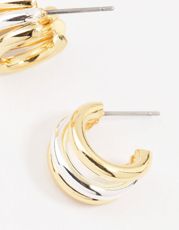 Mixed Metals Mini Claw Hoop Earrings