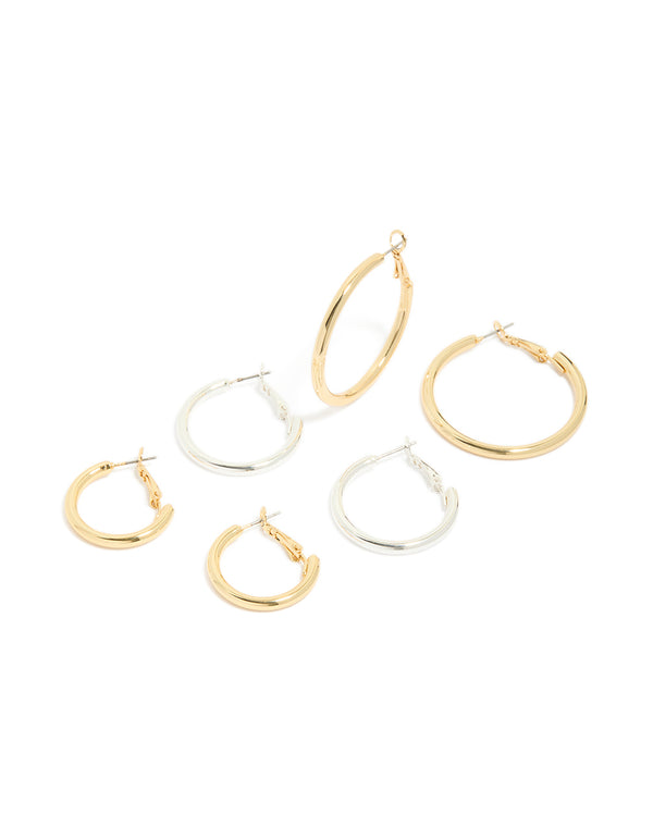 Mixed Metals Basic Thick Hoop Earrings 3-Pack