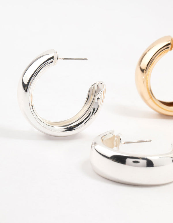 Mixed Metals Gold & Silver Chubby Hoop Earrings 2-Pack