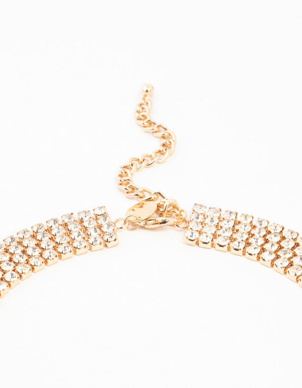 Gold Diamante Multirow Necklace