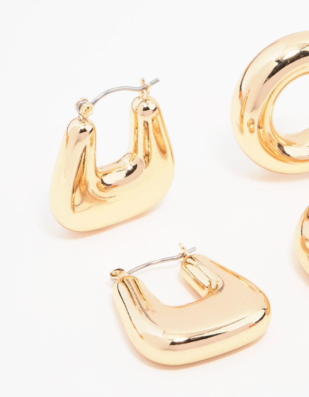 Gold Chunky Mixed Shaped Hoop Earrings 3-Pack