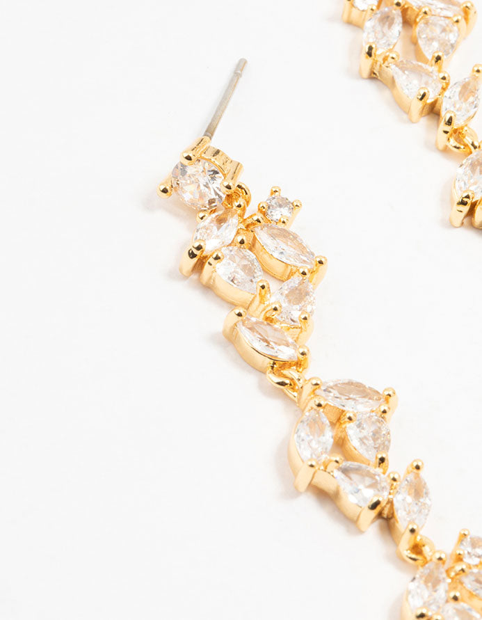 Gold Plated Cascading Pear & Marquise Cubic Zirconia Earrings