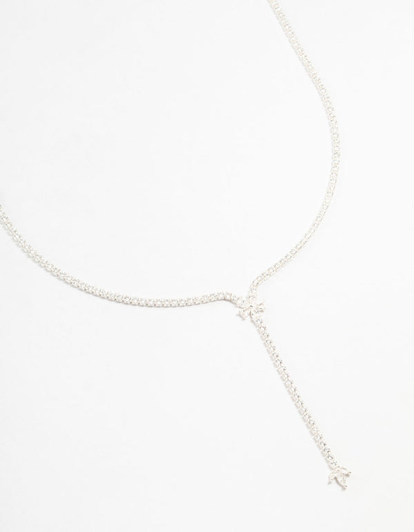 Silver Plated Mini Flower Tennis Y-Necklace