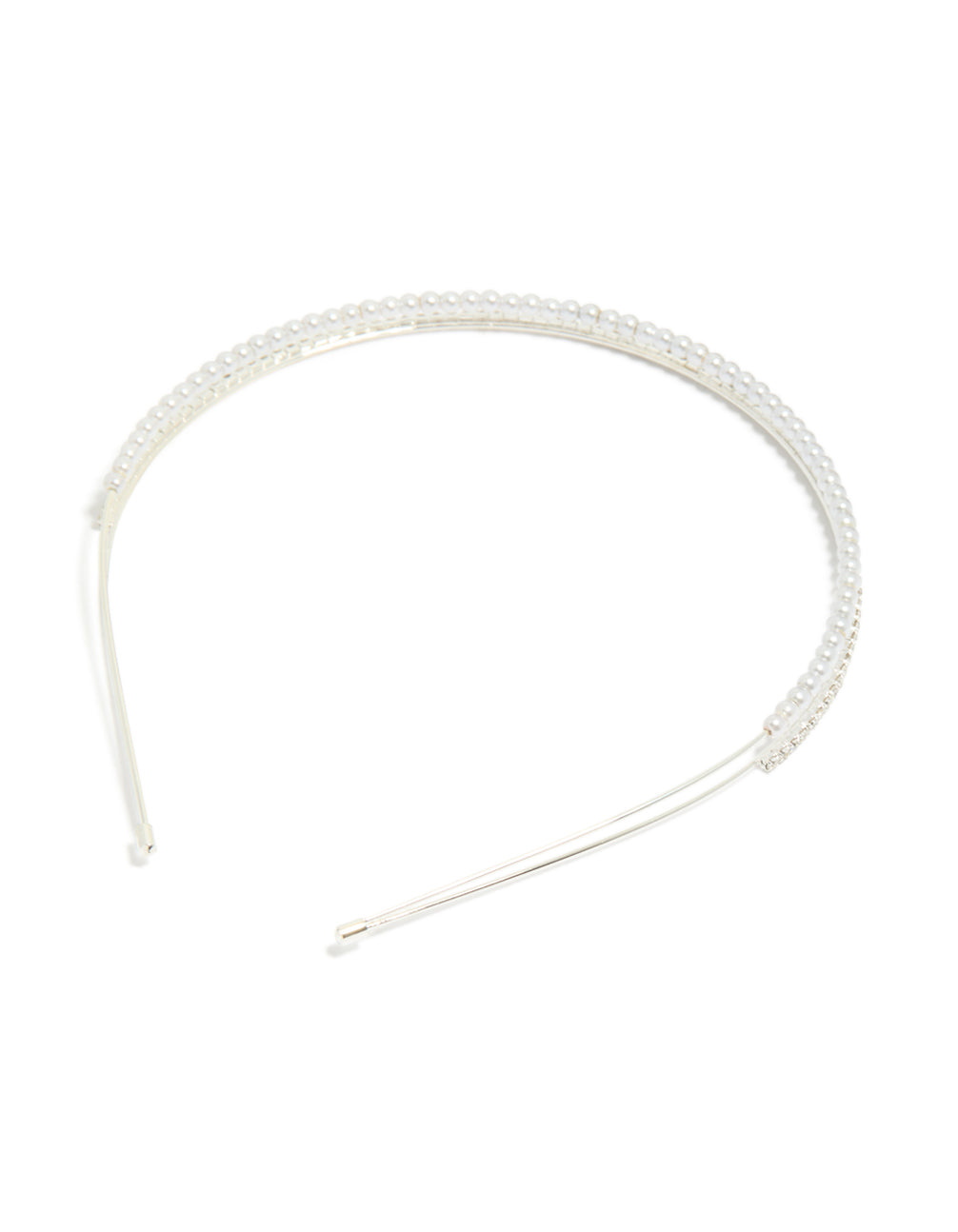 Silver Double Layered Pearl & Crystal Headband