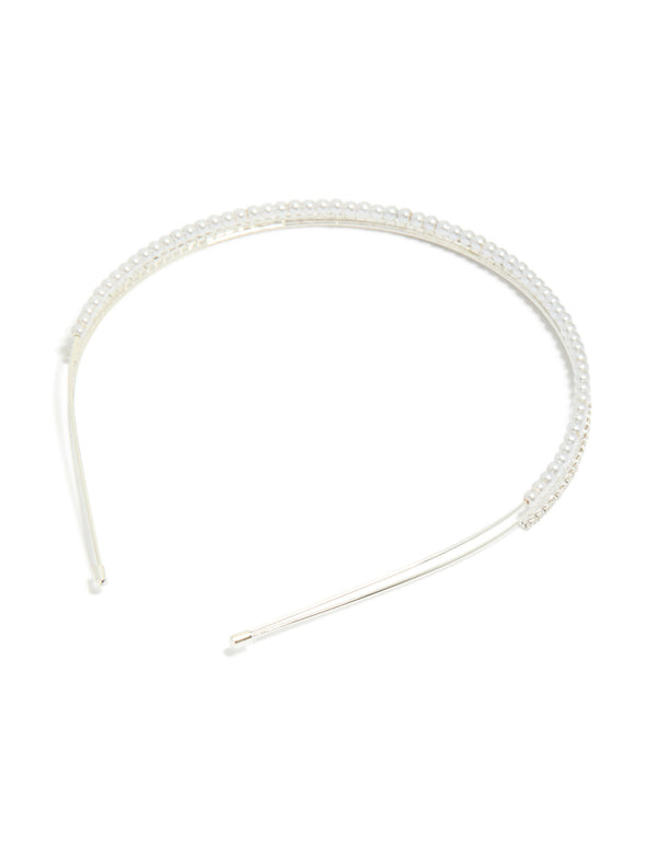 Silver Double Layered Pearl & Crystal Headband