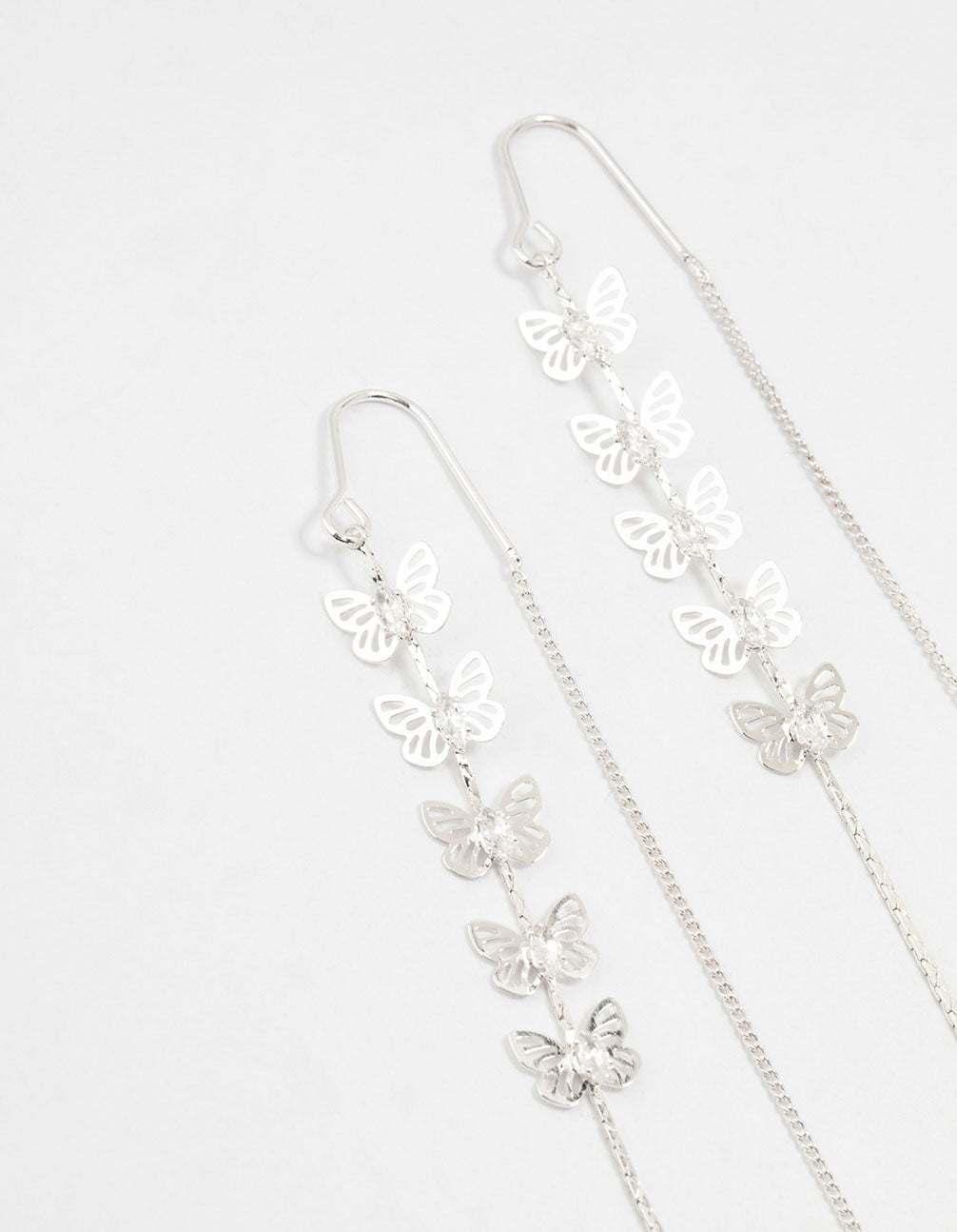 Silver Butterfly Cubic Zirconia Drop Earrings