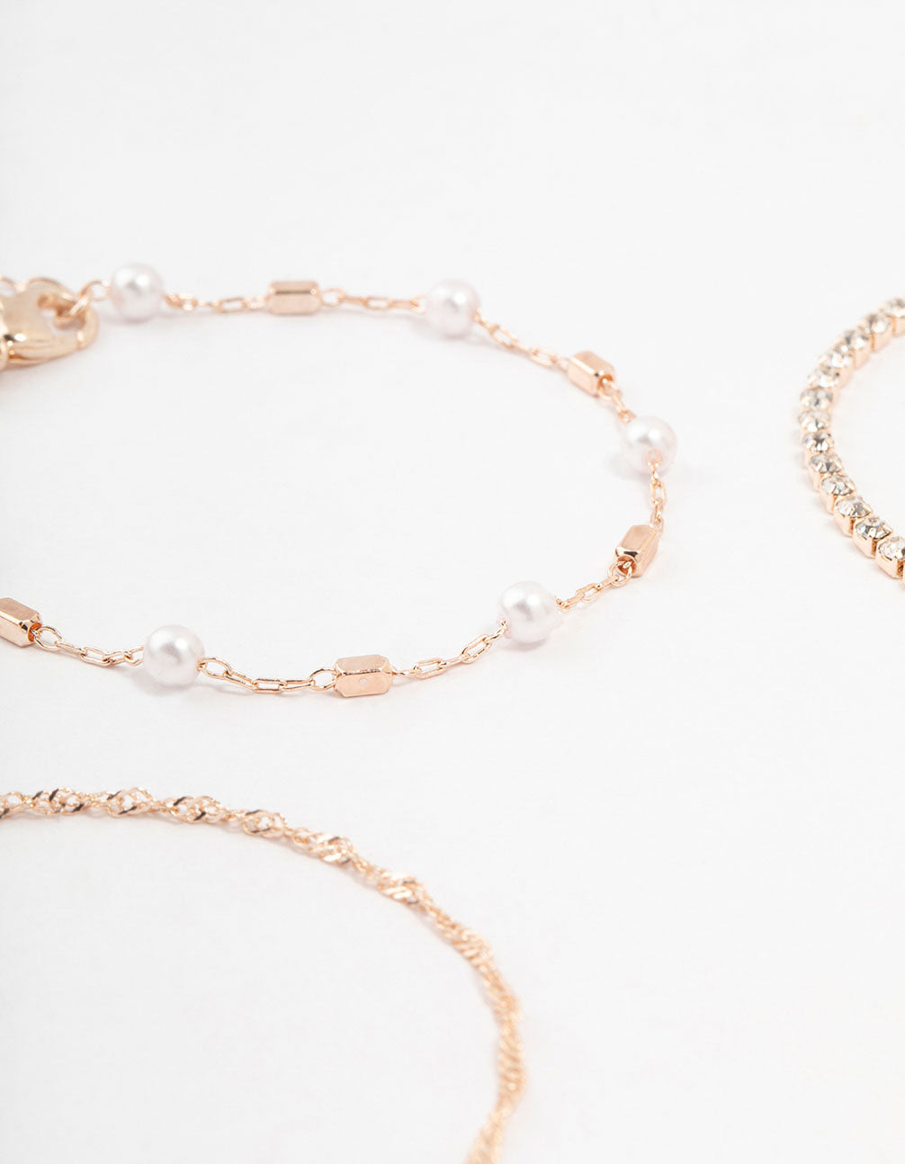 Rose Gold Dainty Pearl Bracelets & Anklets 4-Pack
