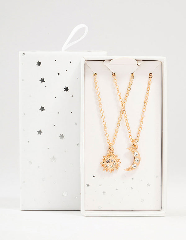 Gold Diamante Sun & Moon Necklaces 2-Pack