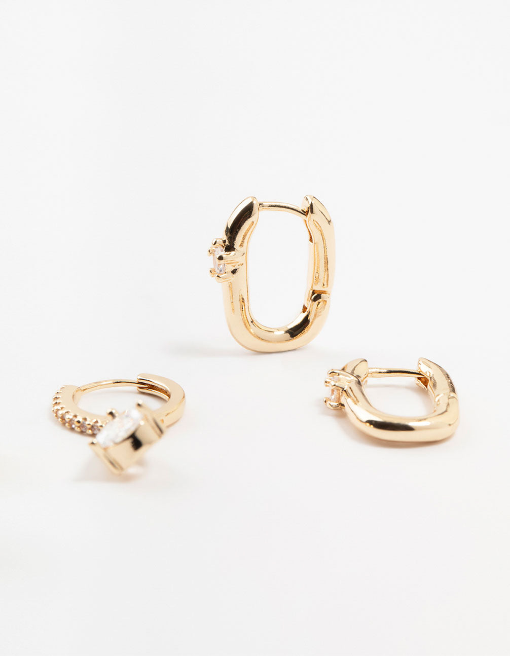 Gold Square & Cubic Zirconia Drop Hoop Earrings Pack