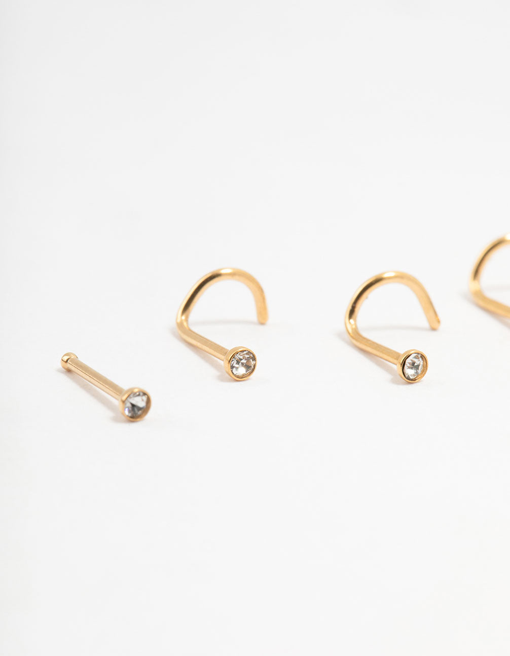 Gold Plated Surgical Steel Mixed Diamante Post Nose Studs 6-Pack