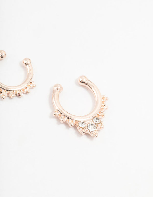 Rose Gold Diamante Ball Faux Septum Rings 2-Pack