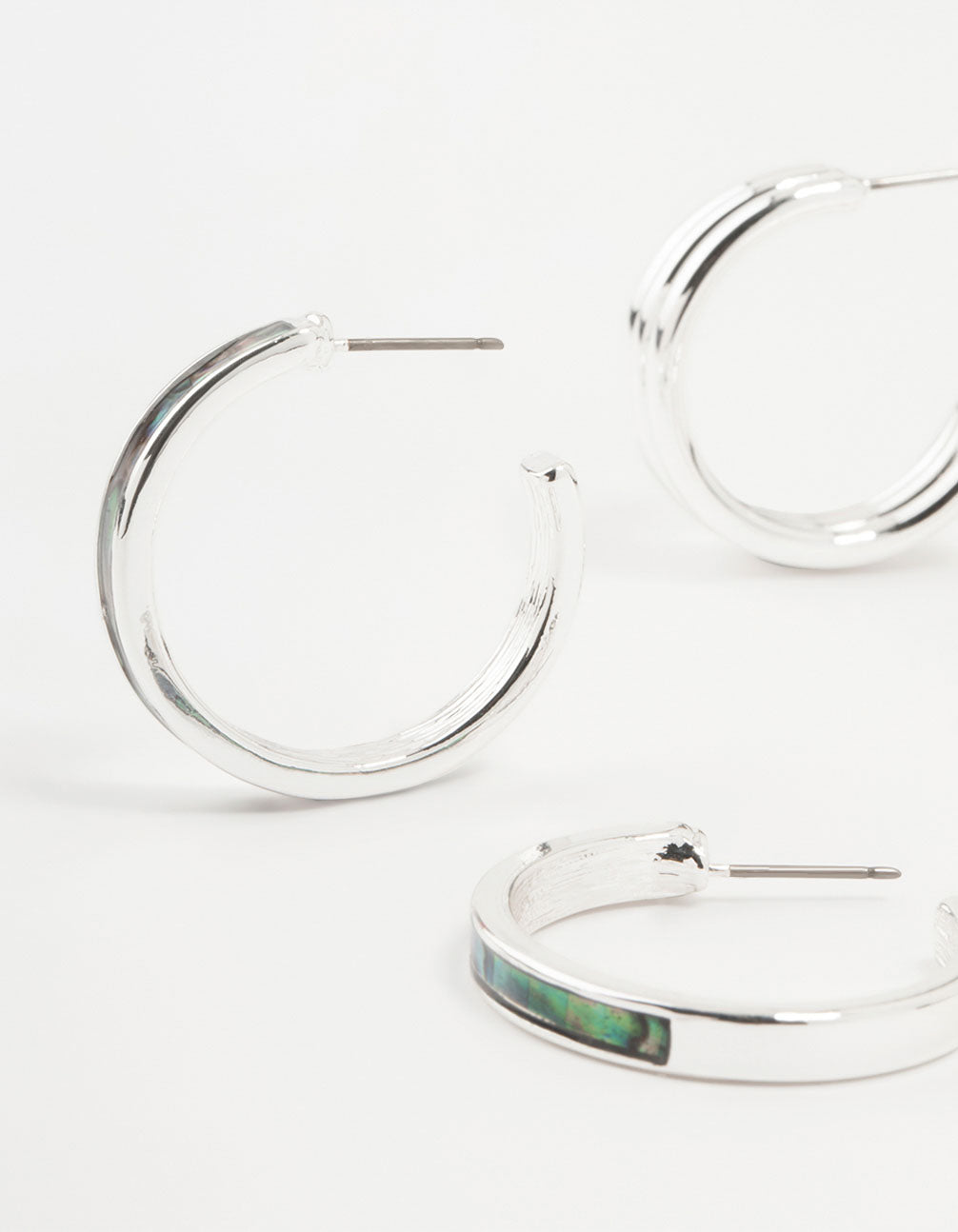Silver Abalone Genuine Shell Hoop Earrings 2-Pack