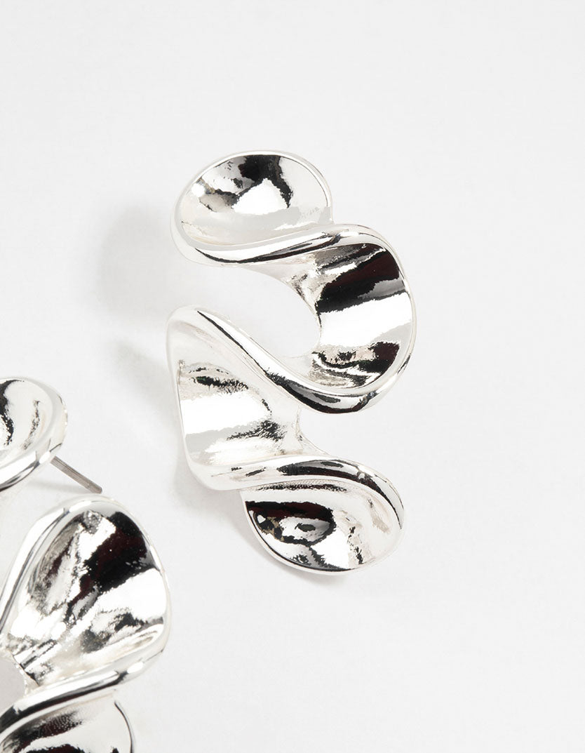 Molten Silver Crinkle Stud Earrings