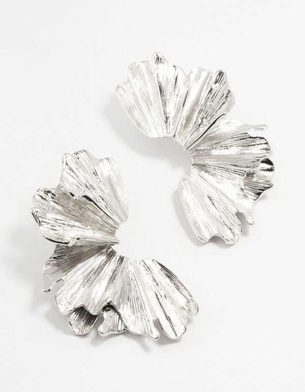 Silver Etched Half Flower Drop Earrings