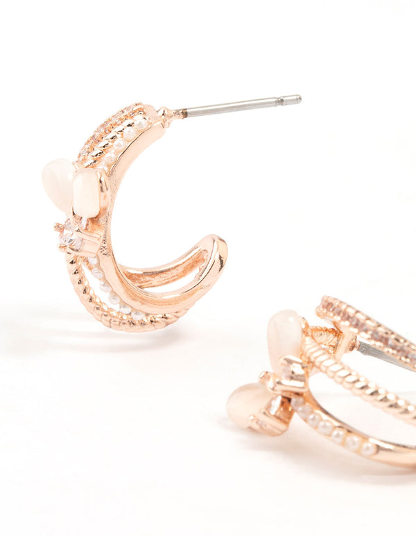 Rose Gold Plated Trio Pave Butterfly Jacket Earrings