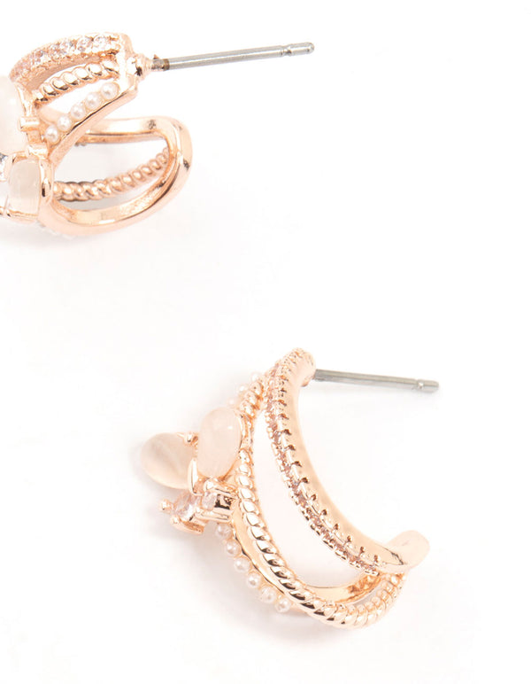 Rose Gold Plated Trio Pave Butterfly Jacket Earrings