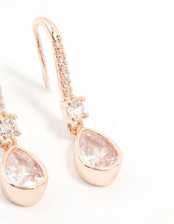 Rose Gold Plated Pave Hook Pear Drop Earrings