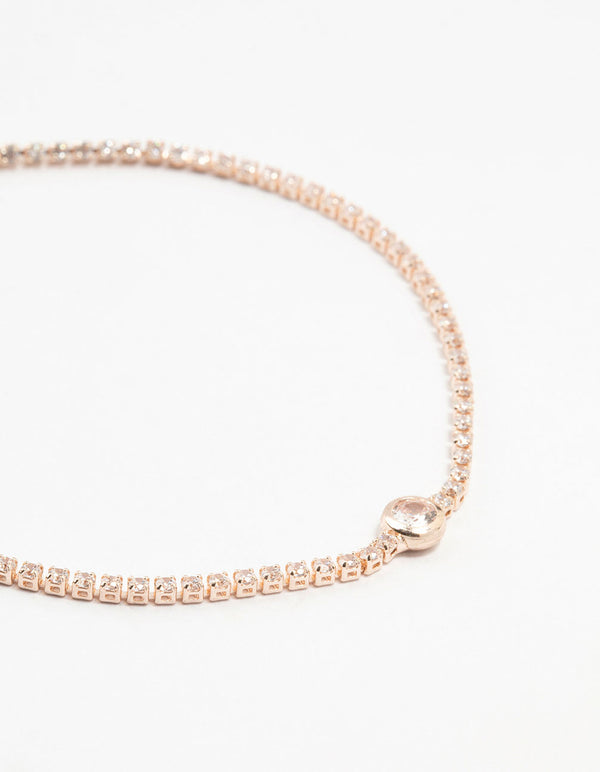 Rose Gold Plated Pave & Round Cubic Zirconia Bracelet