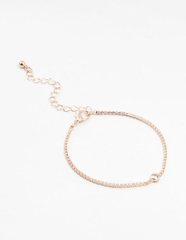 Rose Gold Plated Pave & Round Cubic Zirconia Bracelet