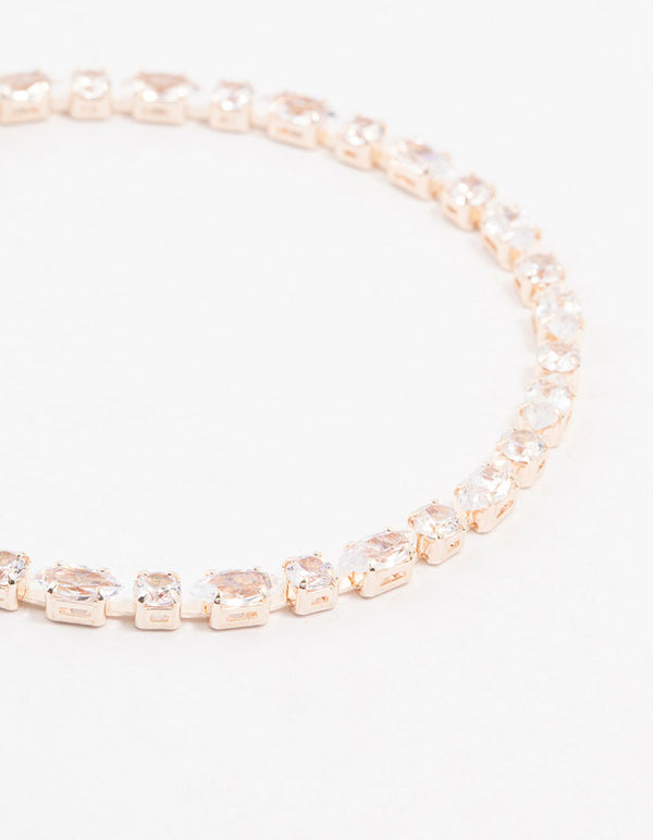 Rose Gold Plated Alternating Marquise & Round Cubic Zirconia Bracelet