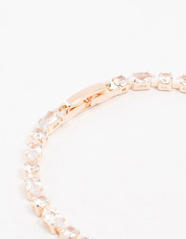 Rose Gold Plated Alternating Marquise & Round Cubic Zirconia Bracelet