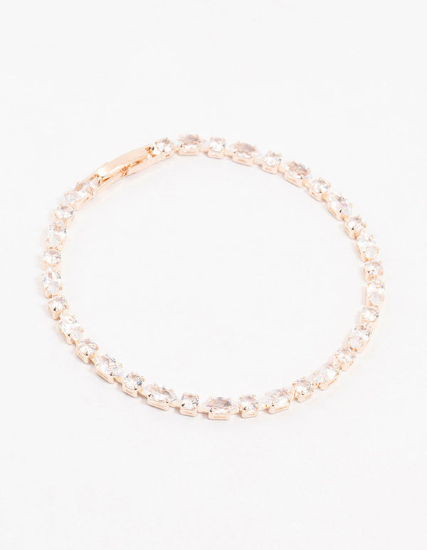 Rose Gold Plated Alternating Marquise & Round Cubic Zirconia Bracelet