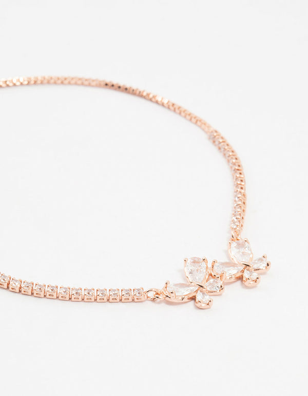 Rose Gold Plated Pave Cubic Zirconia Butterfly Bracelet