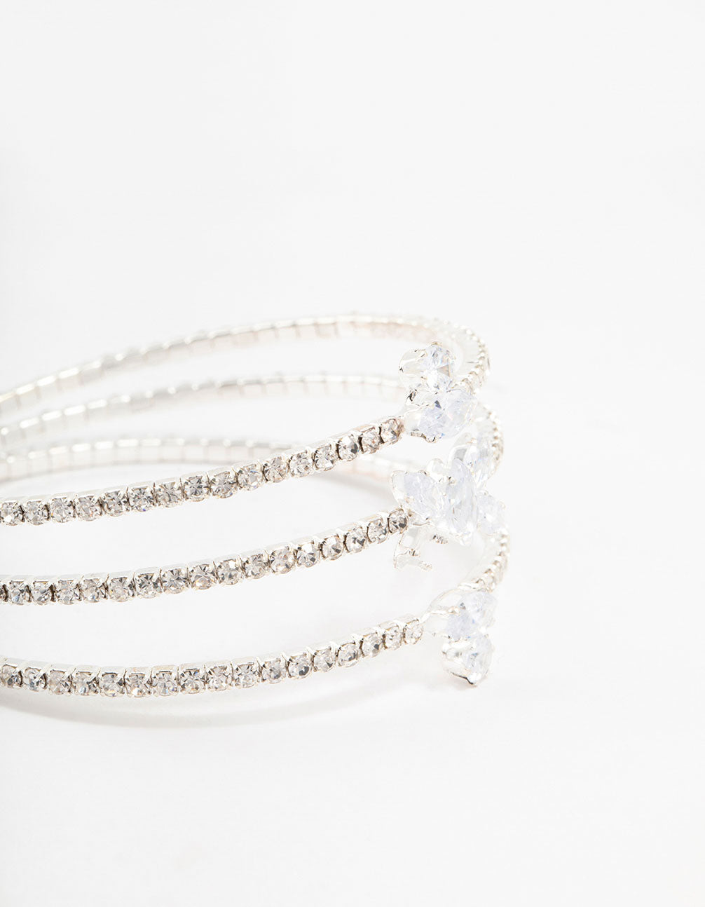 Silver Cubic Zirconia Butterfly Multirow Wrist Cuff