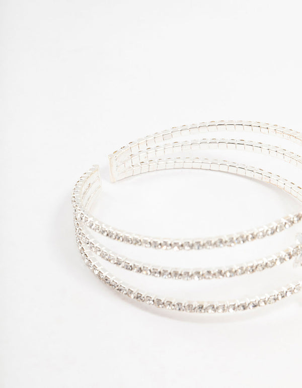 Silver Cubic Zirconia Butterfly Multirow Wrist Cuff