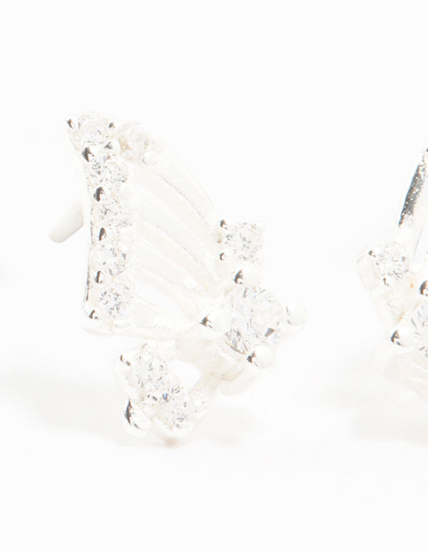 Sterling Silver Cubic Zirconia Butterfly Wings Stud Earrings