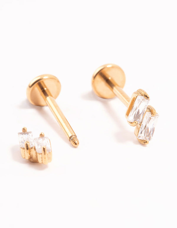 Gold Plated Surgical Steel Double Cubic Zirconia Flat Backs