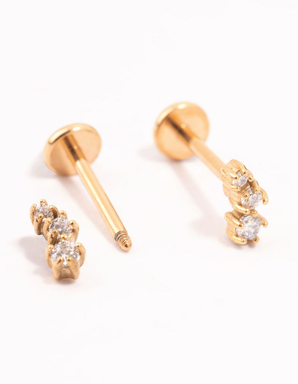 Gold Plated Surgical Steel Trio Cubic Zirconia Flat Backs