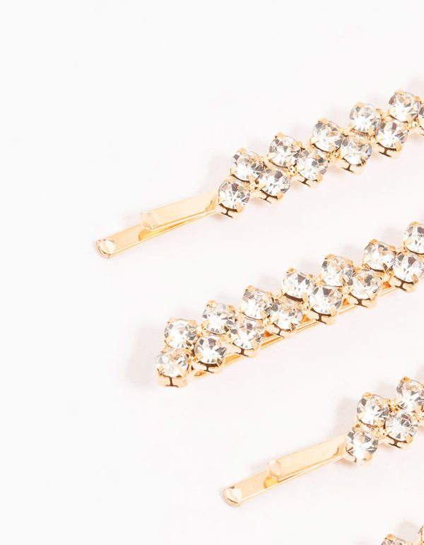 Gold Zig Zag Diamante Hair Clips 4-Pack