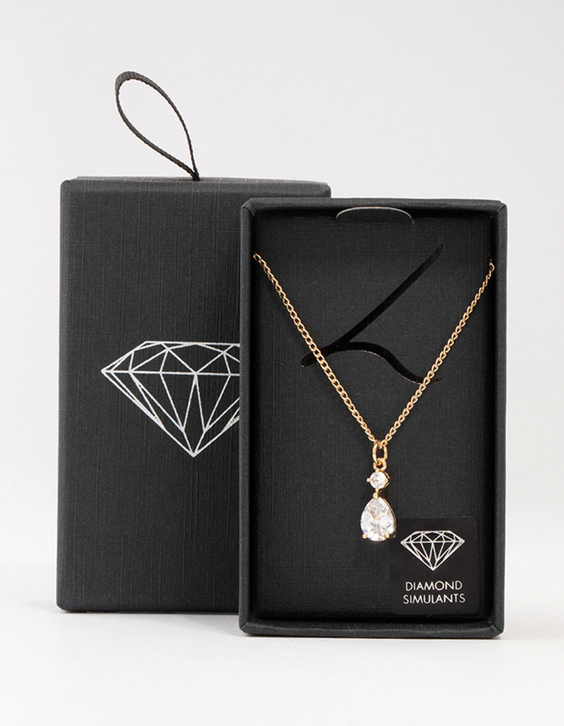 Gold Cubic Zirconia Pear Drop Pendant Necklace - Lovisa