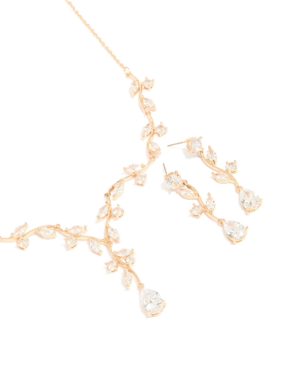 Gold Creeping Crystal Vine Necklace & Earrings Set