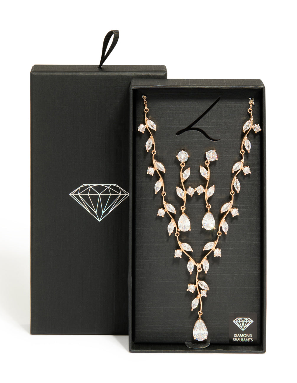Gold Creeping Crystal Vine Necklace & Earrings Set
