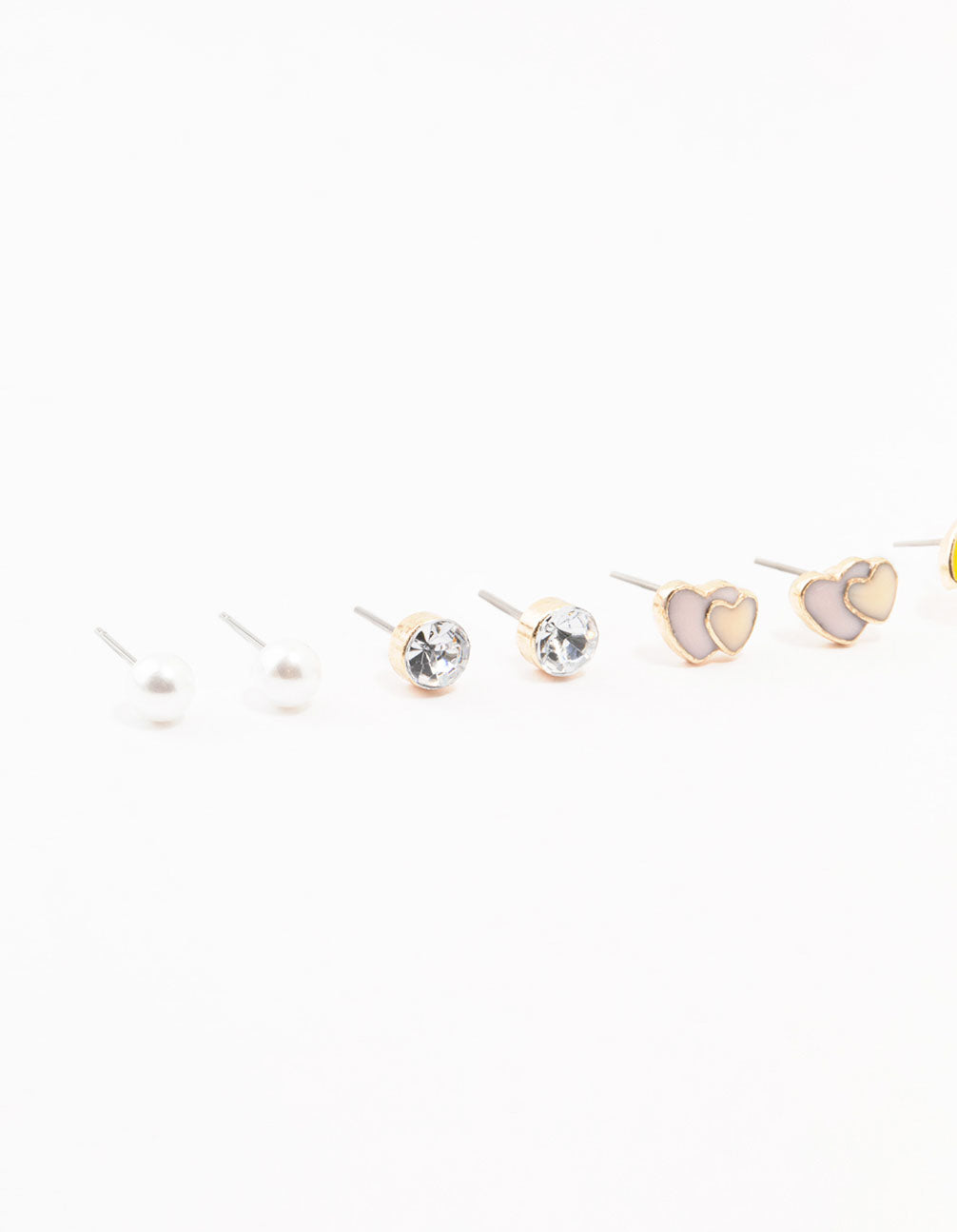 Kids Gold Pastel Unicorn Stud & Rainbow & Heart Earrings Pack