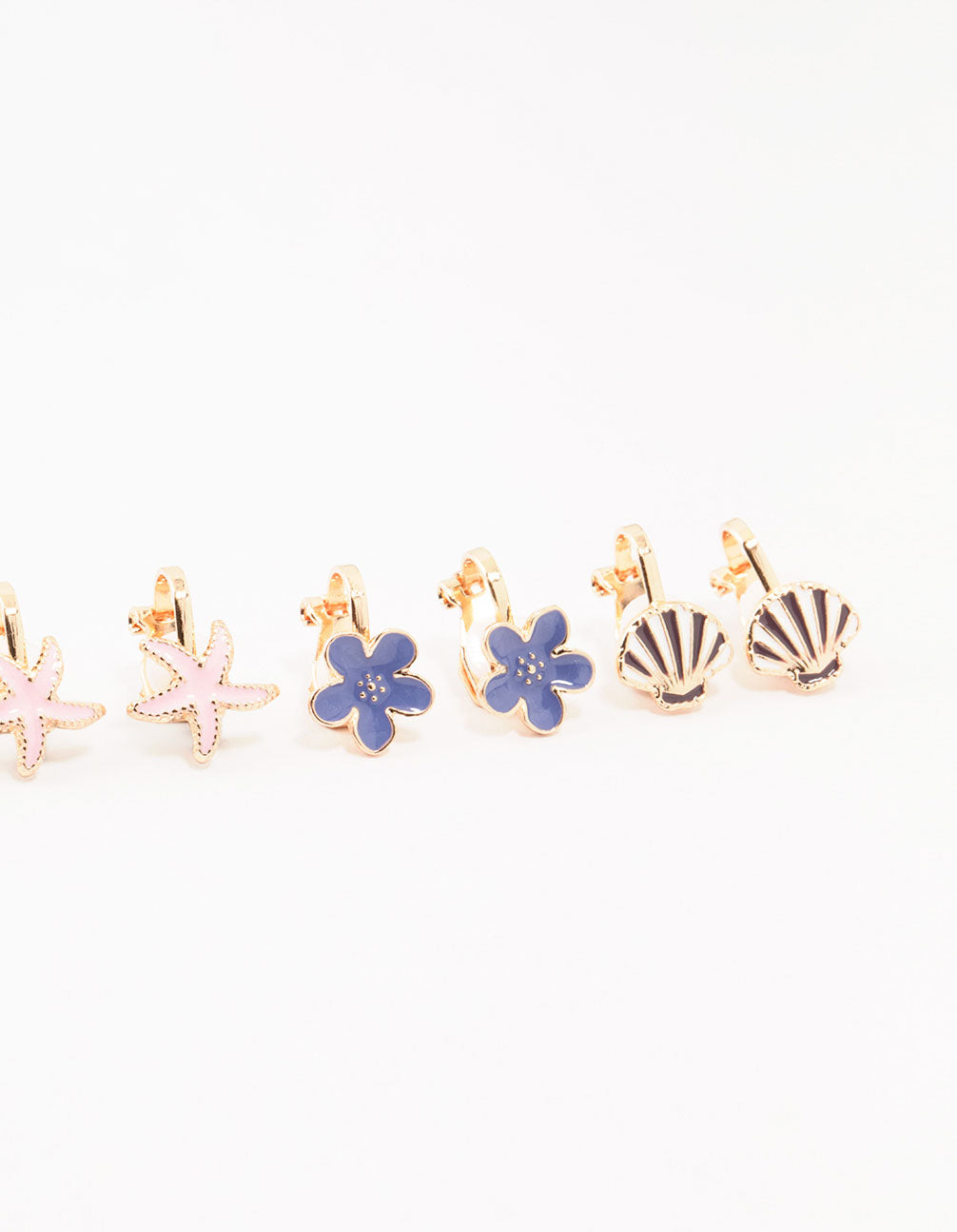 Kids Gold & Flower Sea Clip On Earrings