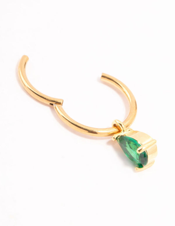 Gold Plated Surgical Steel Pear Green Diamante Drop Belly Bar