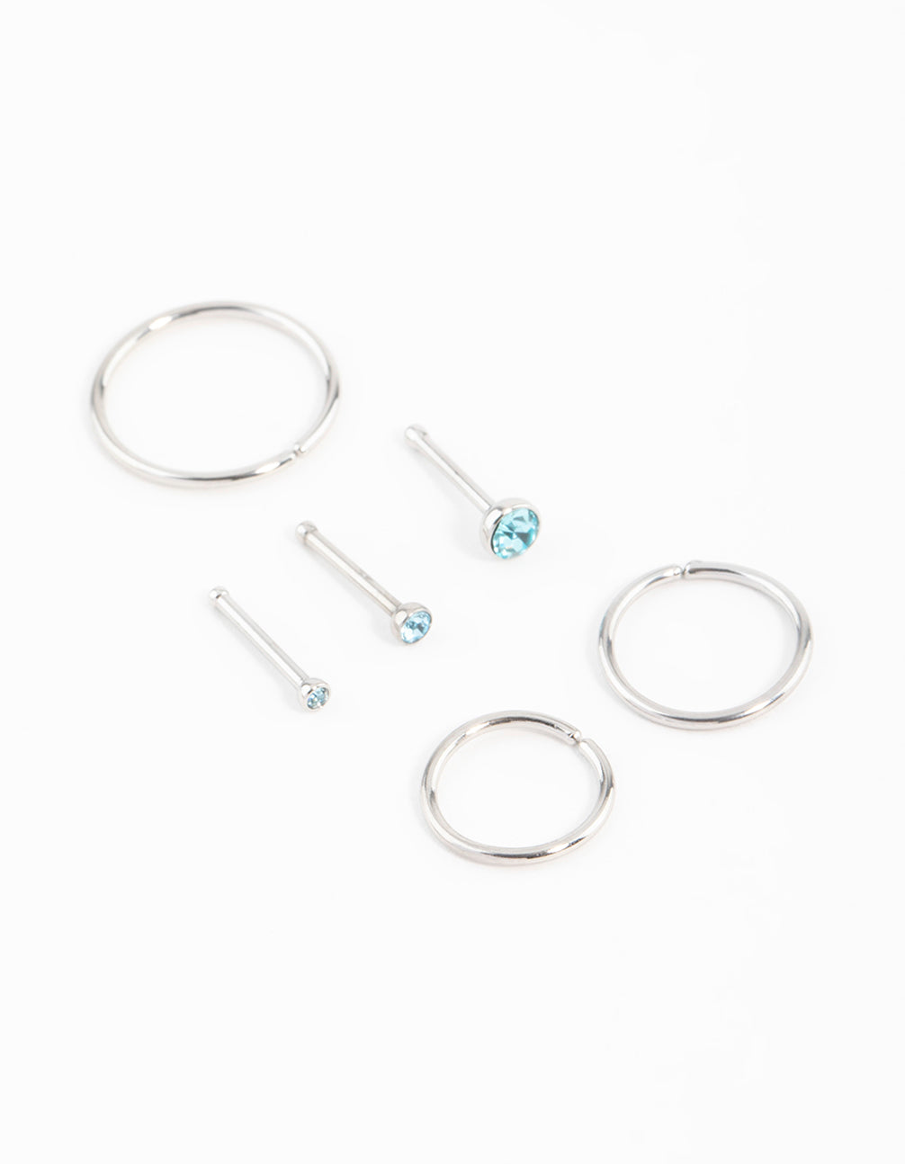 Surgical Steel Fine Graduating Cubic Zirconia Nose Ring & Stud 6-Pack