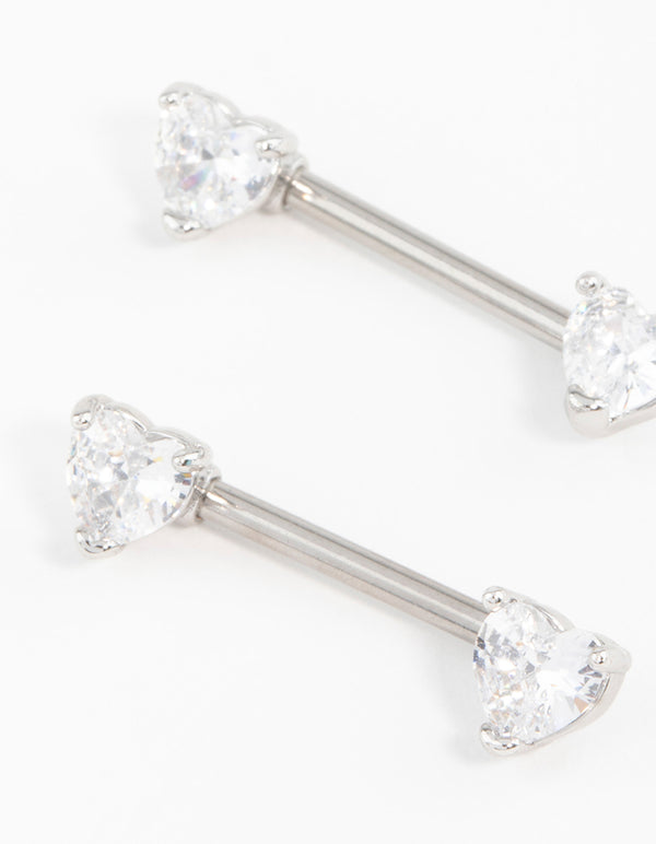 Surgical Steel Cubic Zirconia Heart Nipple Bar 2-Pack