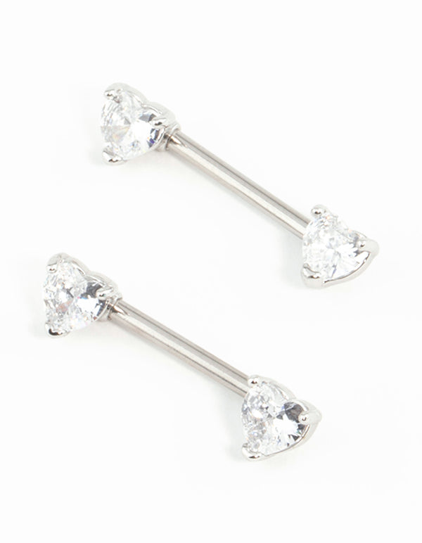 Surgical Steel Cubic Zirconia Heart Nipple Bar 2-Pack