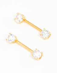 Gold Plated Surgical Steel Cubic Zirconia Nipple Bars 2-Pack