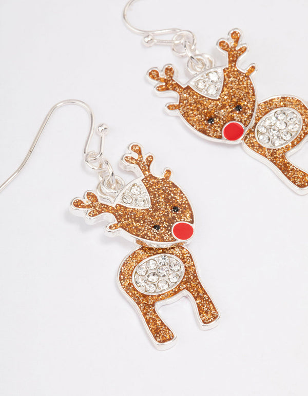 Glitter Reindeer Drop Earrings
