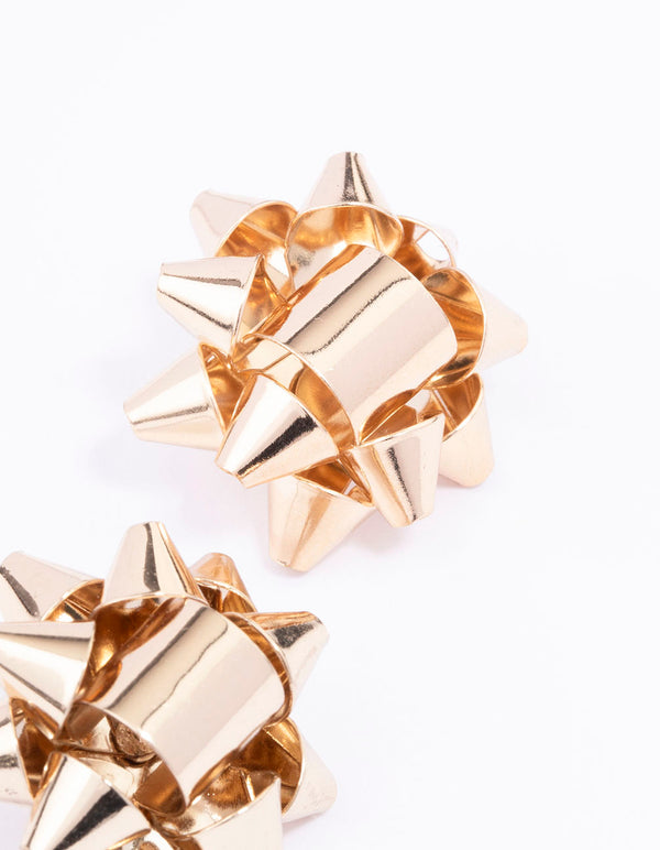 Gold Present Bow Stud Earrings