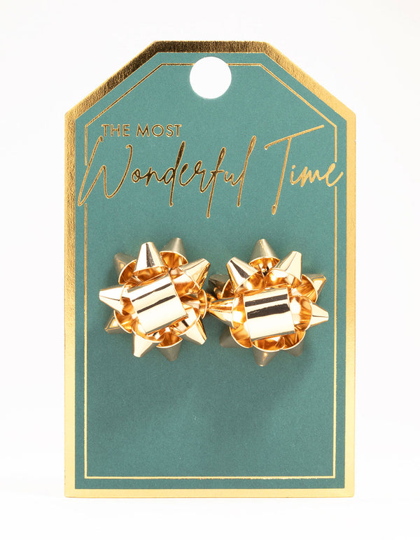 Gold Present Bow Stud Earrings