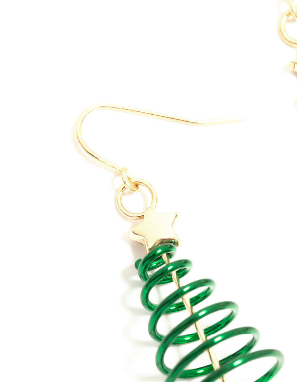 Green & Gold Spiral Tree Drop Earrings