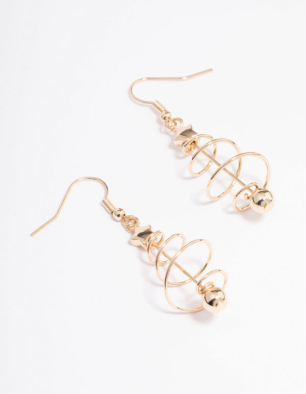 Gold Wire Spiral Tree Drop Earrings