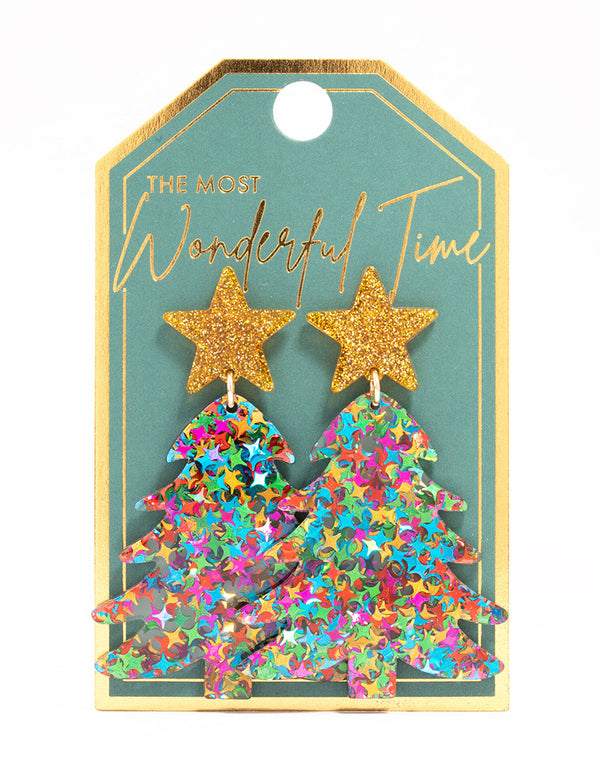Gold Multicoloured Sequin Tree Drop Earrings