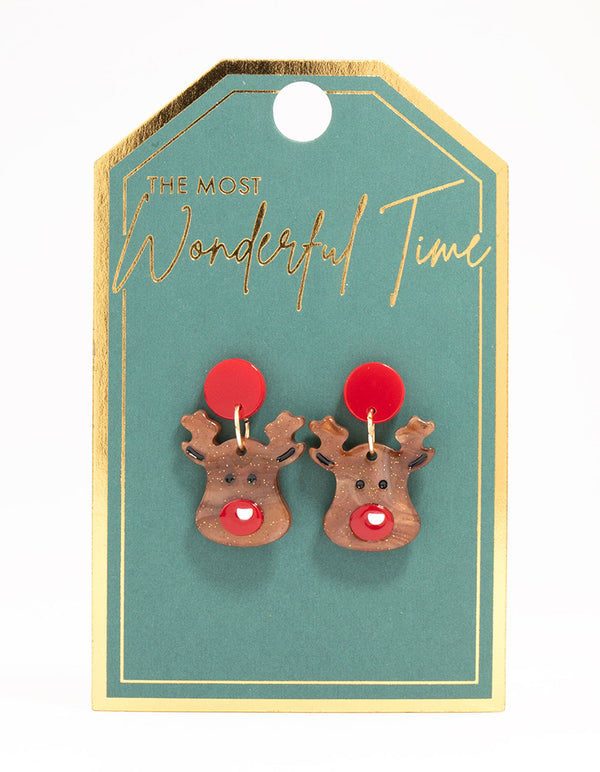 Acrylic Glittery Reindeer Drop Earrings